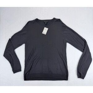Bogari Studio Mens XL V-Neck Sweater Charcoal Grey Silk Cotton Fine Knit NWT
